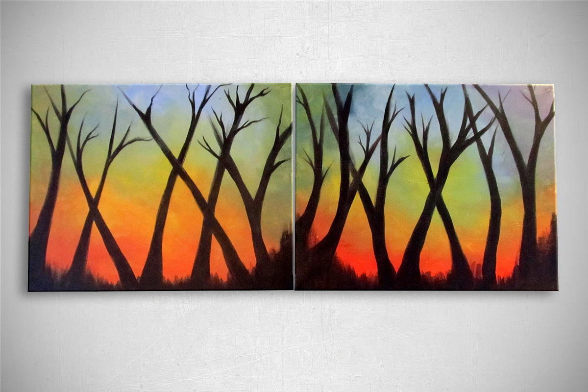 Treehuggers Unite: Acrylic painting on canvas - diptych 16"x20"